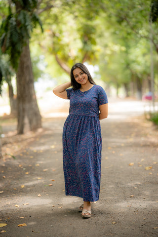 BLUSHY FLOWERS | ZIPLESS MATERNITY MAXI-NORMAL SLEEVES | FULL LENGTH MAXI