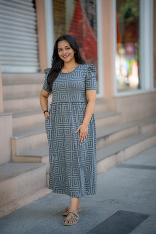 MAZE | ZIPLESS MATERNITY MAXI-PUFF SLEEVES | ANKLE LENGTH MAXI
