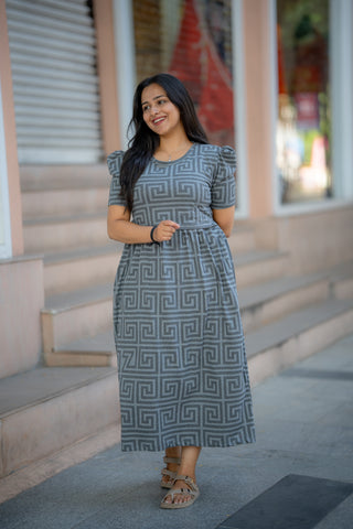MAZE | ZIPLESS MATERNITY MAXI-PUFF SLEEVES | ANKLE LENGTH MAXI