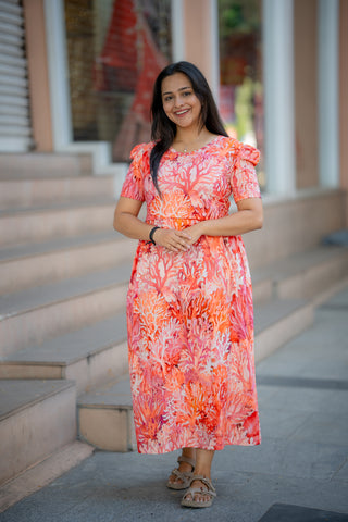 PHONEIX FLARE | ZIPLESS MATERNITY MAXI-PUFF SLEEVES | ANKLE LENGTH MAXI