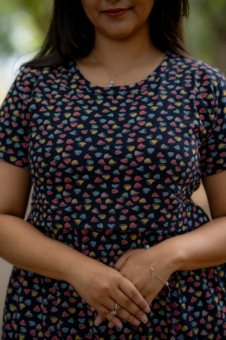 COLOURFUL HEARTS | ZIPLESS MATERNITY MAXI-NORMAL SLEEVES | ANKLE LENGTH MAXI