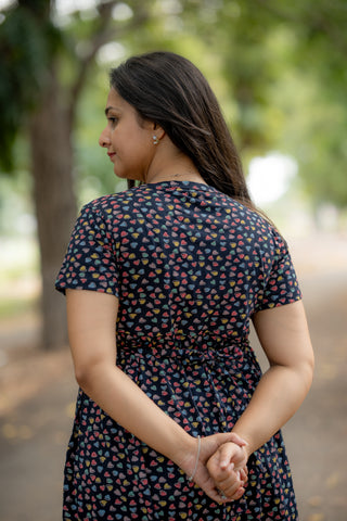 COLOURFUL HEARTS | ZIPLESS MATERNITY MAXI-NORMAL SLEEVES | ANKLE LENGTH MAXI