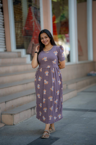 TEDDY | ZIPLESS MATERNITY MAXI-PUFF SLEEVES | ANKLE LENGTH MAXI