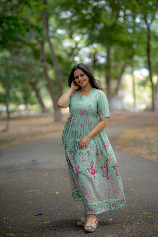 PISTACHIO GATHERED FLORA | MATERNITY MAXI FULL LENGTH