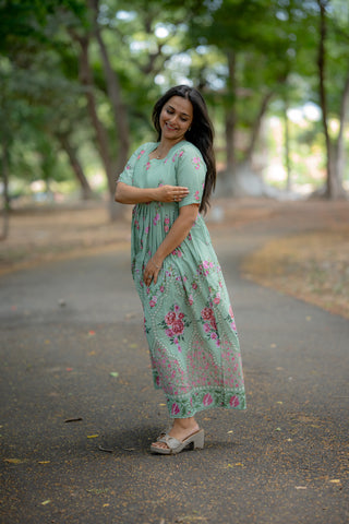PISTACHIO GATHERED FLORA | MATERNITY MAXI FULL LENGTH