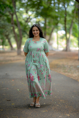PISTACHIO GATHERED FLORA | MATERNITY MAXI FULL LENGTH