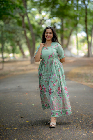 PISTACHIO GATHERED FLORA | MATERNITY MAXI FULL LENGTH