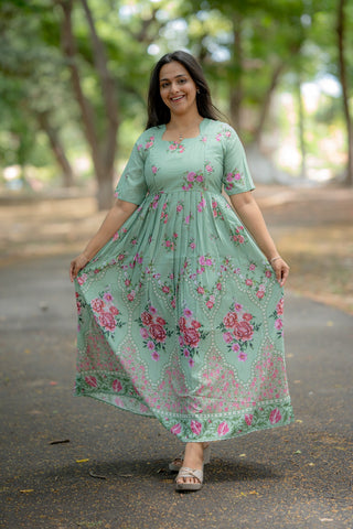 PISTACHIO GATHERED FLORA | MATERNITY MAXI FULL LENGTH
