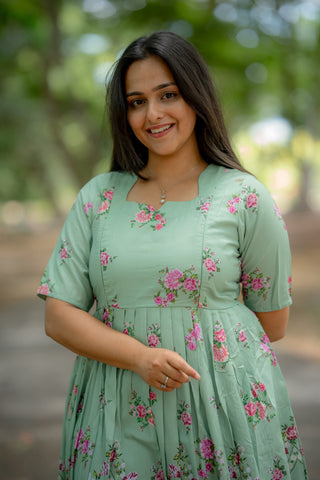 PISTACHIO GATHERED FLORA | MATERNITY MAXI FULL LENGTH