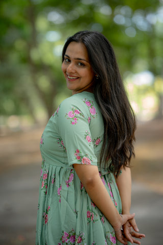 PISTACHIO GATHERED FLORA | MATERNITY MAXI FULL LENGTH