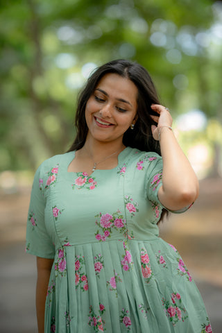PISTACHIO GATHERED FLORA | MATERNITY MAXI FULL LENGTH
