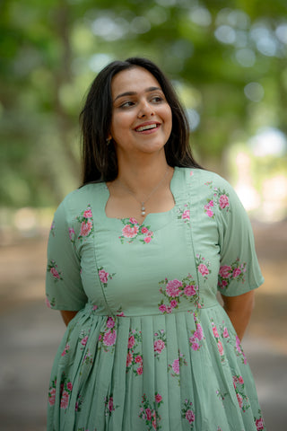 PISTACHIO GATHERED FLORA | MATERNITY MAXI FULL LENGTH