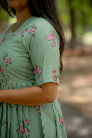 PISTACHIO GATHERED FLORA | MATERNITY MAXI FULL LENGTH