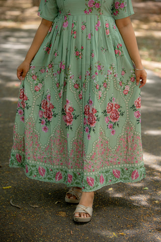 PISTACHIO GATHERED FLORA | MATERNITY MAXI FULL LENGTH