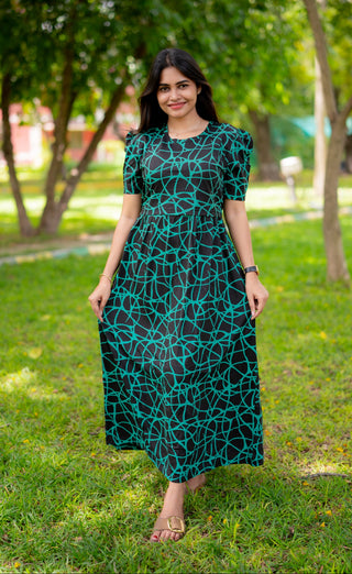ELECTRIC | ZIPLESS MATERNITY MAXI-PUFF SLEEVES | FULL LENGTH MAXI