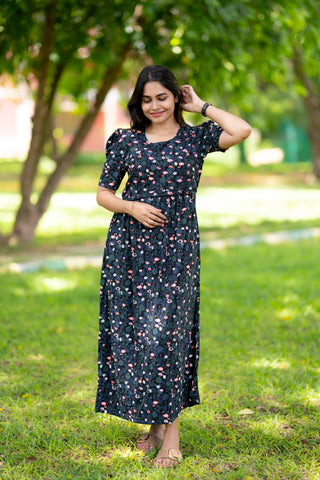 SWANN | ZIPLESS MATERNITY MAXI-PUFF SLEEVES | FULL LENGTH MAXI