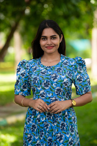 BLUE GARDEN | ZIPLESS MATERNITY MAXI-PUFF SLEEVES | FULL LENGTH MAXI