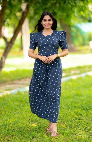 TINY FLORA | ZIPLESS MATERNITY MAXI-PUFF SLEEVES | FULL LENGTH MAXI