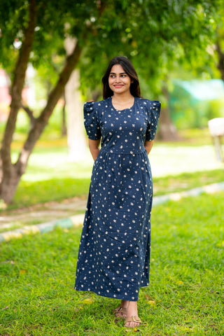 TINY FLORA | ZIPLESS MATERNITY MAXI-PUFF SLEEVES | FULL LENGTH MAXI