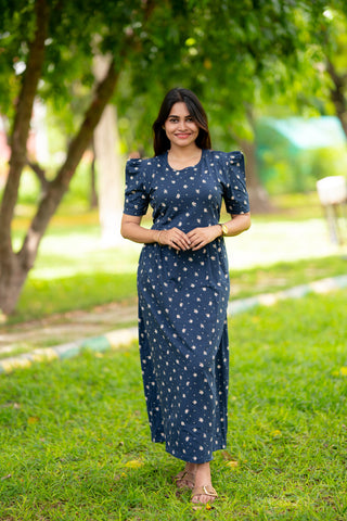 TINY FLORA | ZIPLESS MATERNITY MAXI-PUFF SLEEVES | FULL LENGTH MAXI