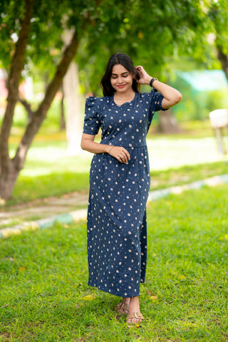TINY FLORA | ZIPLESS MATERNITY MAXI-PUFF SLEEVES | FULL LENGTH MAXI