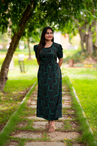 GREEN SPIRAL | ZIPLESS MATERNITY MAXI-PUFF SLEEVES | FULL LENGTH MAXI