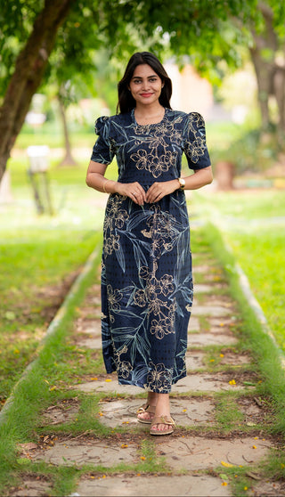 CHERRY | ZIPLESS MATERNITY MAXI-PUFF SLEEVES | FULL LENGTH MAXI