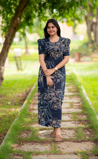 CHERRY | ZIPLESS MATERNITY MAXI-PUFF SLEEVES | FULL LENGTH MAXI