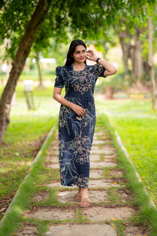 CHERRY | ZIPLESS MATERNITY MAXI-PUFF SLEEVES | FULL LENGTH MAXI