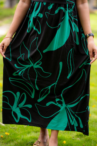 GRREN FLORA | ZIPLESS MATERNITY MAXI-PUFF SLEEVES | FULL LENGTH MAXI