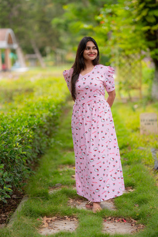 KITTY | ZIPLESS MATERNITY MAXI-PUFF SLEEVES | FULL LENGTH MAXI