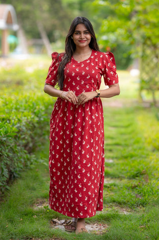 RUBY LEAF | ZIPLESS MATERNITY MAXI-PUFF SLEEVES | FULL LENGTH MAXI