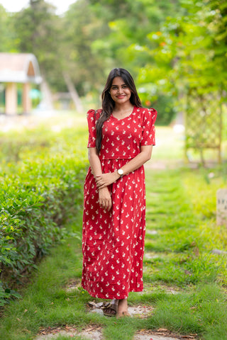 RUBY LEAF | ZIPLESS MATERNITY MAXI-PUFF SLEEVES | FULL LENGTH MAXI