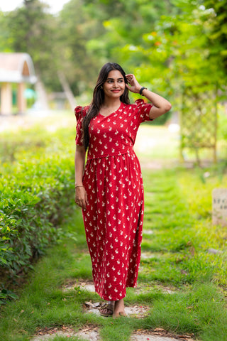 RUBY LEAF | ZIPLESS MATERNITY MAXI-PUFF SLEEVES | FULL LENGTH MAXI
