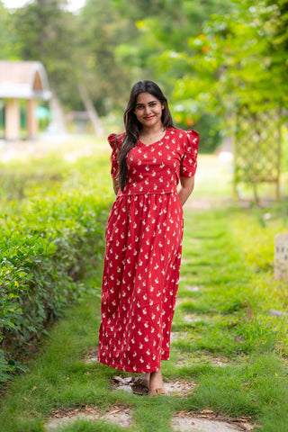 RUBY LEAF | ZIPLESS MATERNITY MAXI-PUFF SLEEVES | FULL LENGTH MAXI