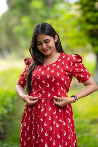 RUBY LEAF | ZIPLESS MATERNITY MAXI-PUFF SLEEVES | FULL LENGTH MAXI