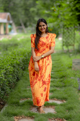 PHOENIX FLARE | ZIPLESS MATERNITY MAXI-PUFF SLEEVES | FULL LENGTH MAXI