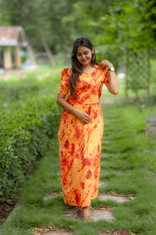 PHOENIX FLARE | ZIPLESS MATERNITY MAXI-PUFF SLEEVES | FULL LENGTH MAXI