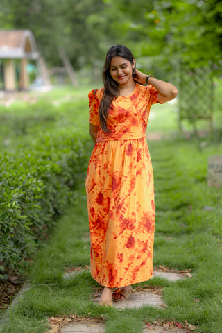 PHOENIX FLARE | ZIPLESS MATERNITY MAXI-PUFF SLEEVES | FULL LENGTH MAXI