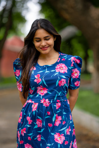 PINK FLOWERS | ZIPLESS MATERNITY MAXI-PUFF SLEEVES | FULL LENGTH MAXI