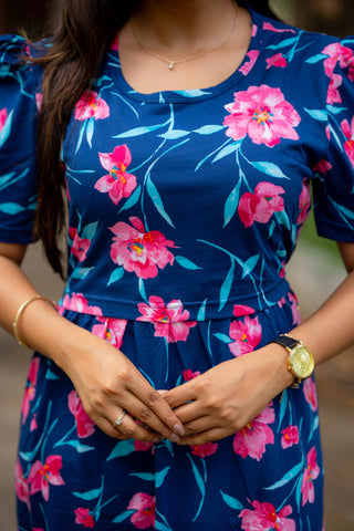 PINK FLOWERS | ZIPLESS MATERNITY MAXI-PUFF SLEEVES | FULL LENGTH MAXI