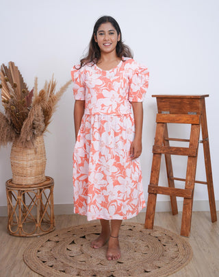 FLORA FROST | ZIPLESS MATERNITY MAXI-PUFF SLEEVES | ANKLE LENGTH MAXI