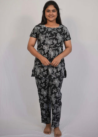 BLACK WHITE FLORA | ZIPLESS FEEDING PANT SET