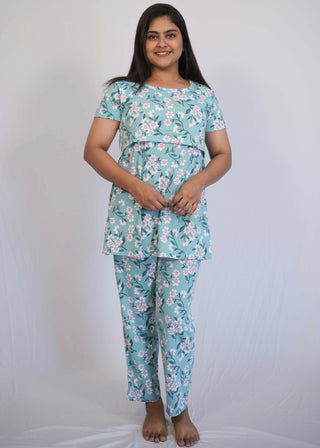 SEA GREEN FLORA | ZIPLESS FEEDING PANT SET