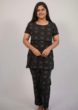 BLACK FLOWERS | ZIPLESS FEEDING PANT SET