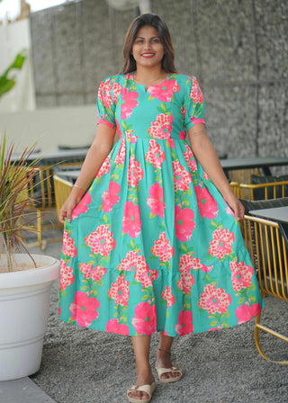 GREEN PINK FLORA | MATERNITY MAXI ANKLE LENGTH