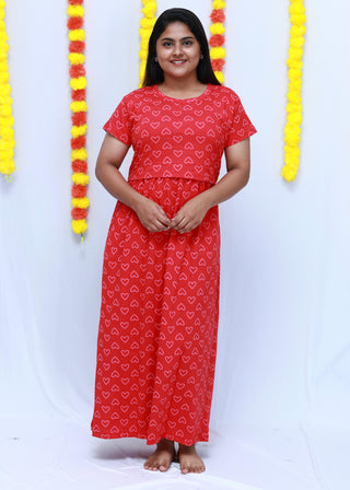 HEARTS NEW | ZIPLESS MATERNITY MAXI-SHORT SLEEVES | ANKLE LENGTH MAXI