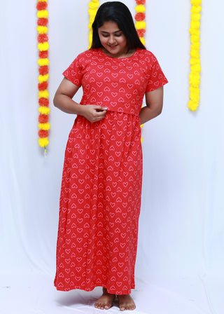 HEARTS NEW | ZIPLESS MATERNITY MAXI-SHORT SLEEVES | ANKLE LENGTH MAXI