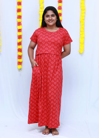 HEARTS NEW | ZIPLESS MATERNITY MAXI-SHORT SLEEVES | ANKLE LENGTH MAXI
