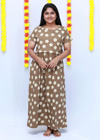 SANDAL FLORA | ZIPLESS MATERNITY MAXI-SHORT SLEEVES | ANKLE LENGTH MAXI